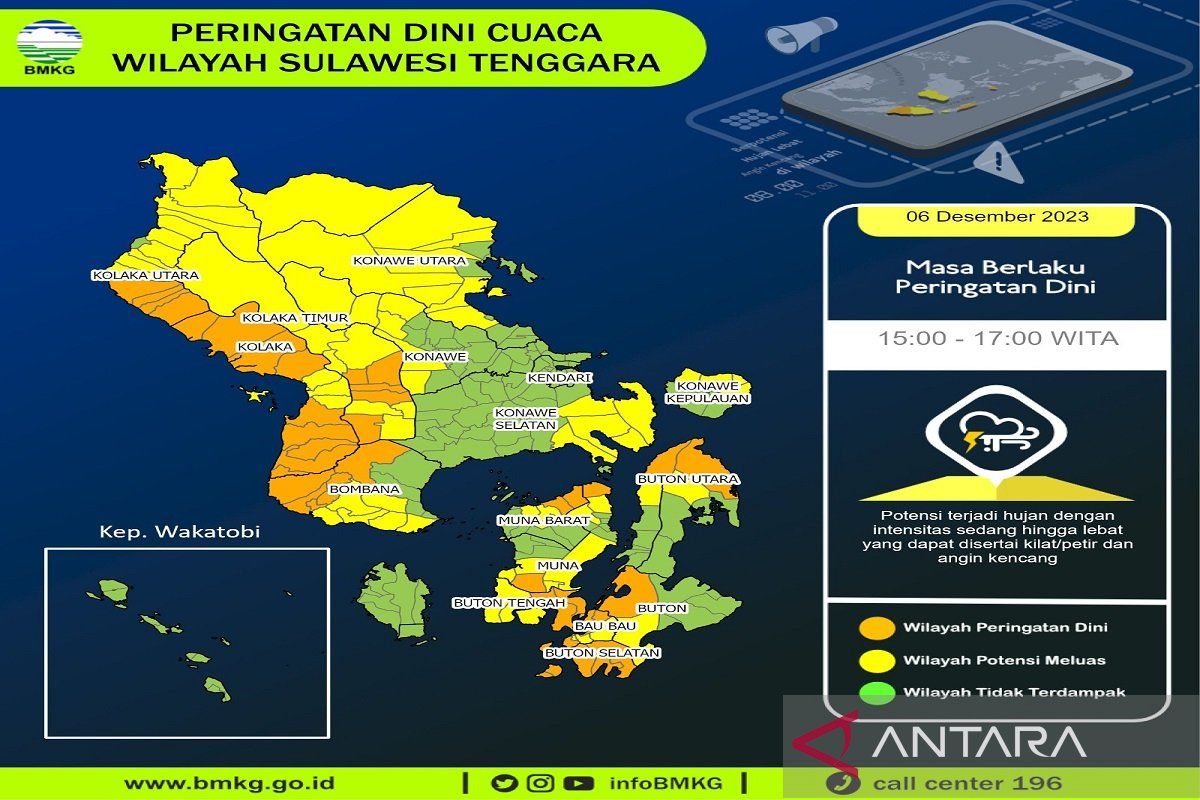 BMKG: 13 wilayah di Sultra diprediksi hujan dengan intensitas berbeda