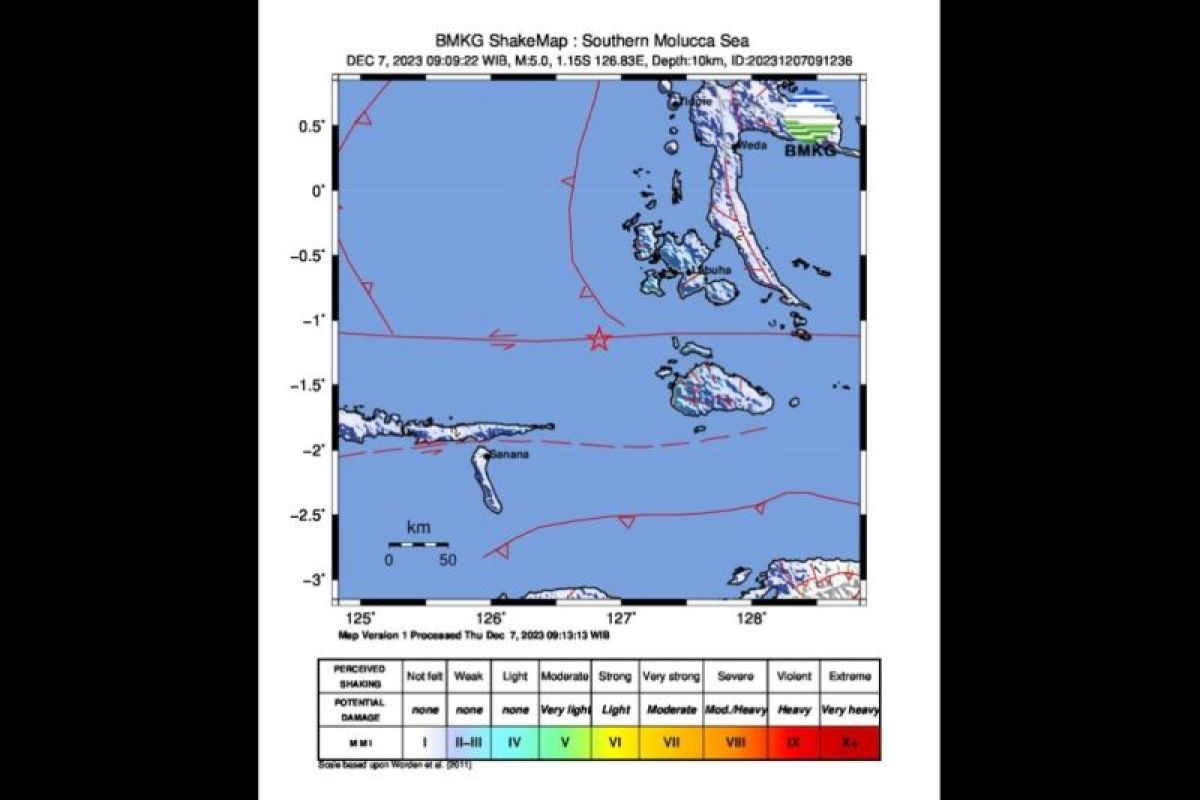 BMKG: Gempa dangkal magnitudo 5,0 guncang Halmahera Selatan pagi ini