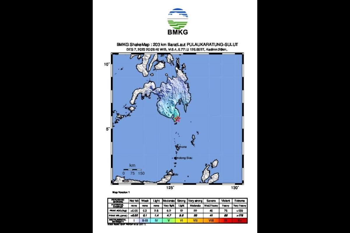 Gempa bumi dangkal M5,4 guncang barat laut Pulau Karatung
