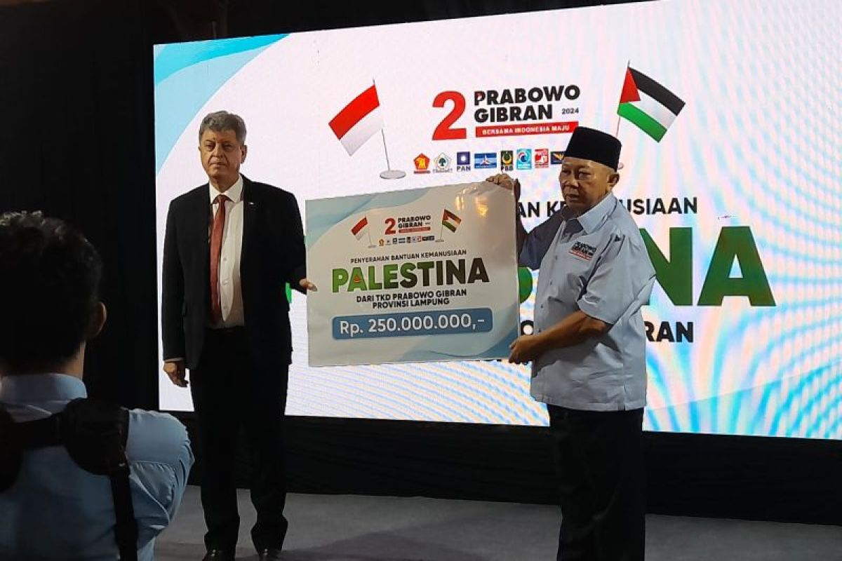 TKD Prabowo-Gibran Lampung serahkan bantuan Rp250 juta kepada Dubes Palestina