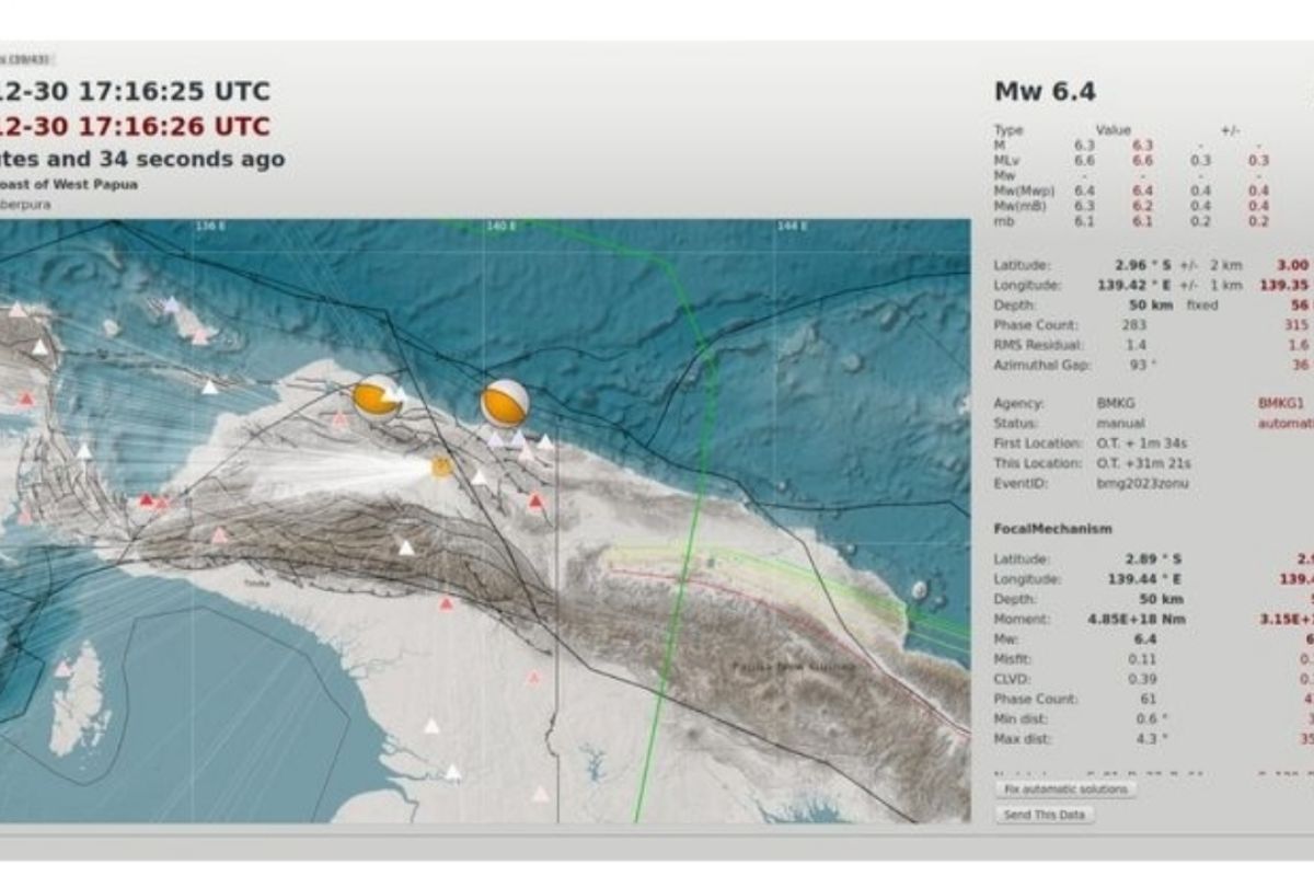 BMKG detects 6.4M quake in Papua, caused by thrust in Anjak Mamberamo