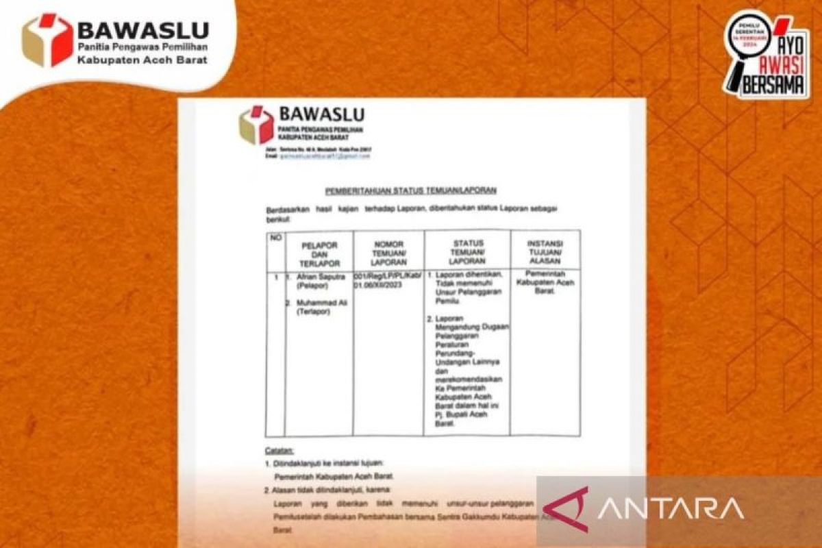 Bawaslu Aceh Barat hentikan dugaan pelanggaran Pemilu libatkan oknum aparatur desa