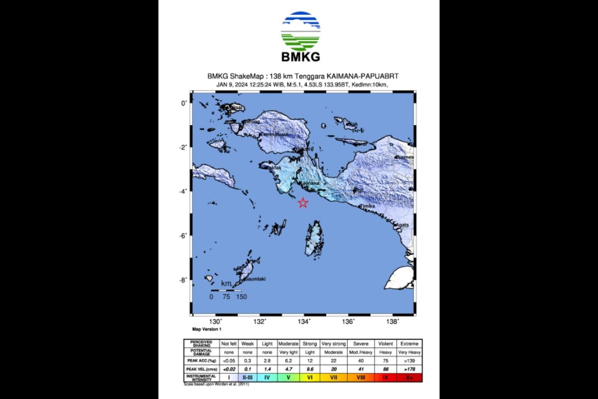 BMKG: Gempa M5,3 di laut tenggara Kaimana tidak berpotensi tsunami