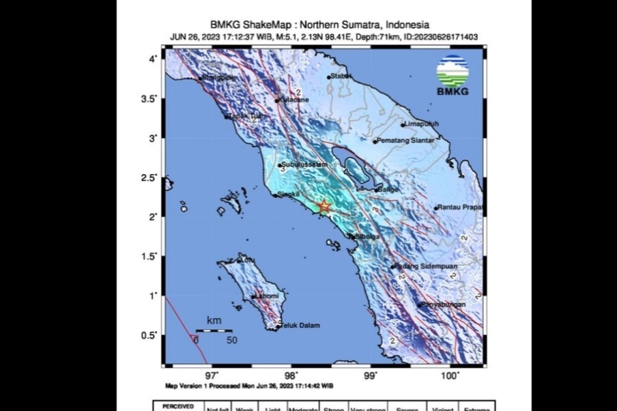 BMKG: Gempa bumi magnitudo 5,1 guncang wilayah barat daya Nias