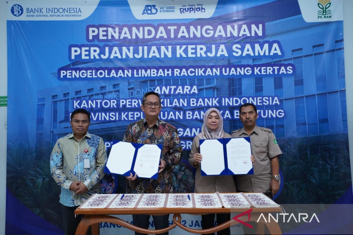 BI Babel - PT Bangka Agro Mandiri tandatangani kerjasama pengelolaan Limbah Racik Uang Kertas