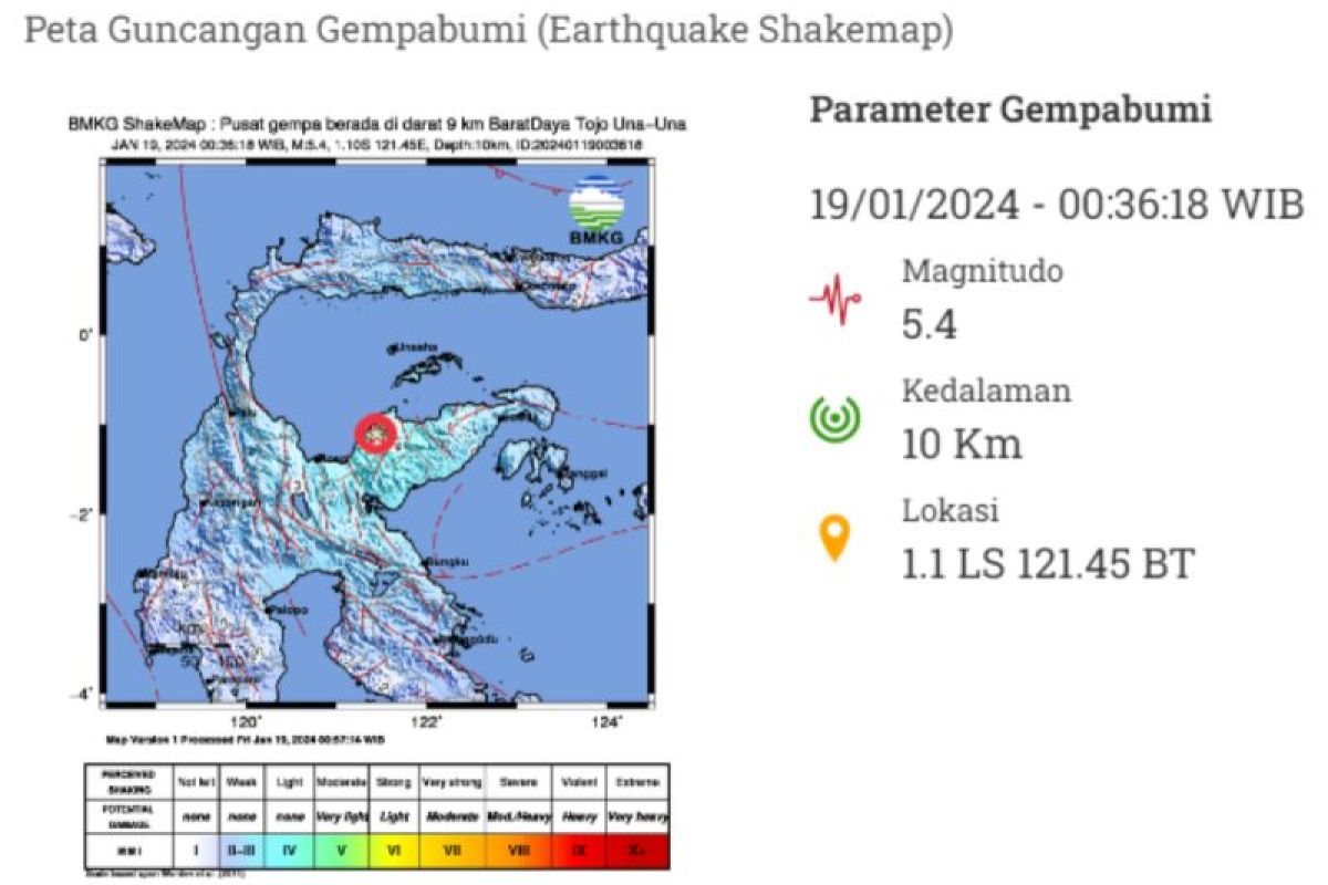 Bmkg Gempa M5 4 Guncang Wilayah Barat Daya Tojo Una Una Sulteng