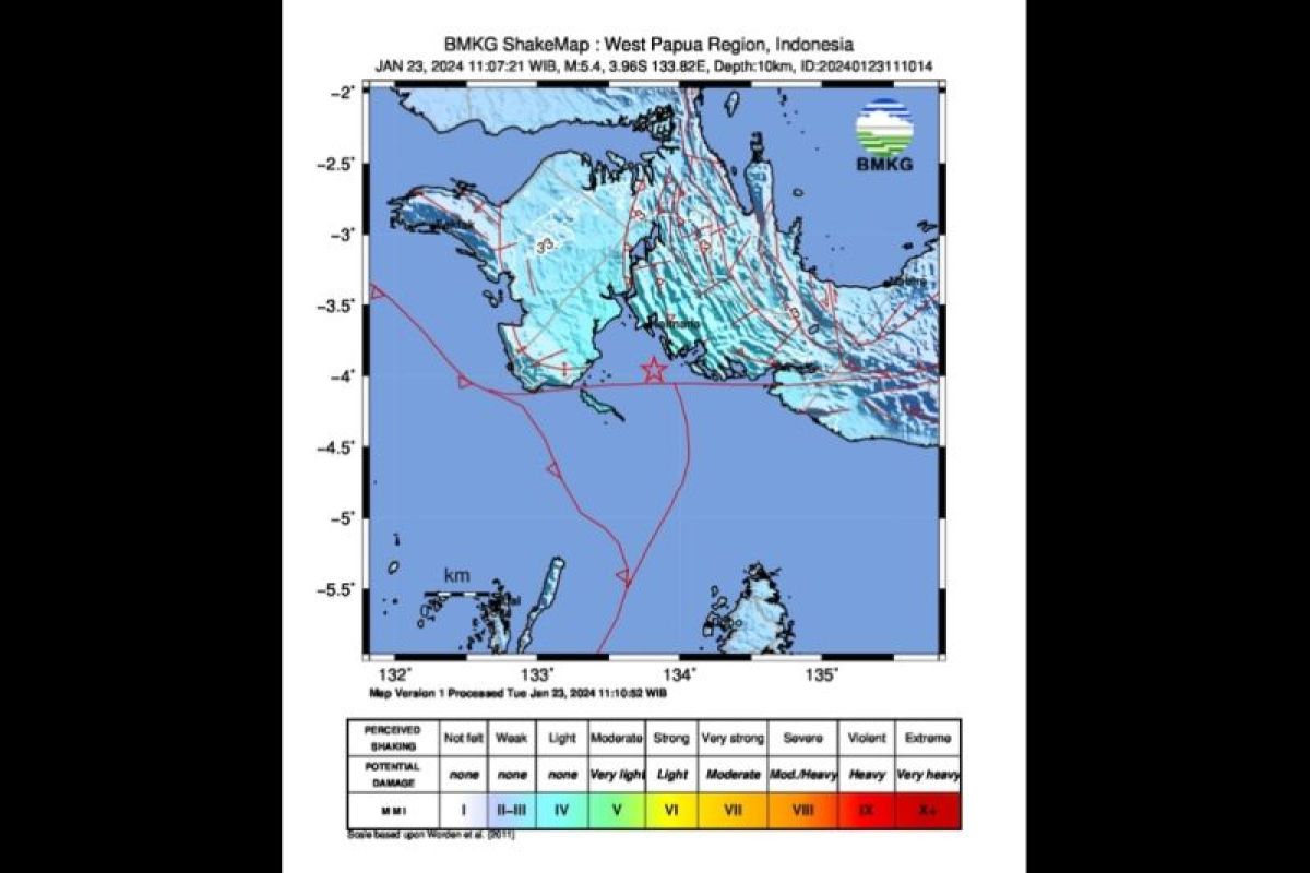 Gempa 5,4 guncang wilayah barat daya Kaimana, Papua Barat