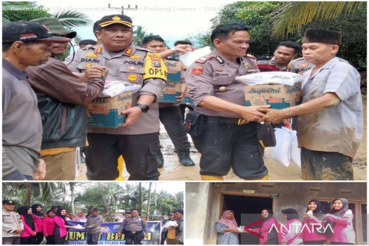 Kapolres Palas beri bantuan sembako kepada warga terdampak banjir di Desa Pintu Padang