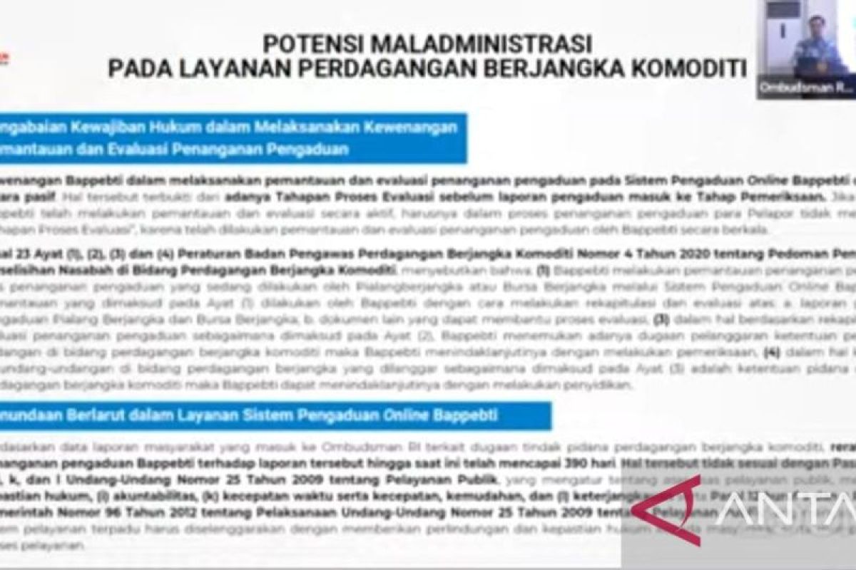 ORI temukan potensi malaadministrasi layanan publik Bappebti