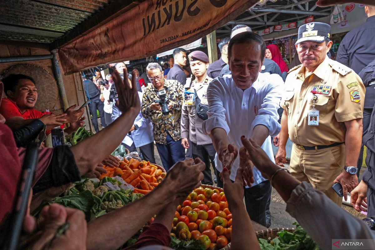 President Jokowi inspects staples' prices at Magelang's Mungkid Market