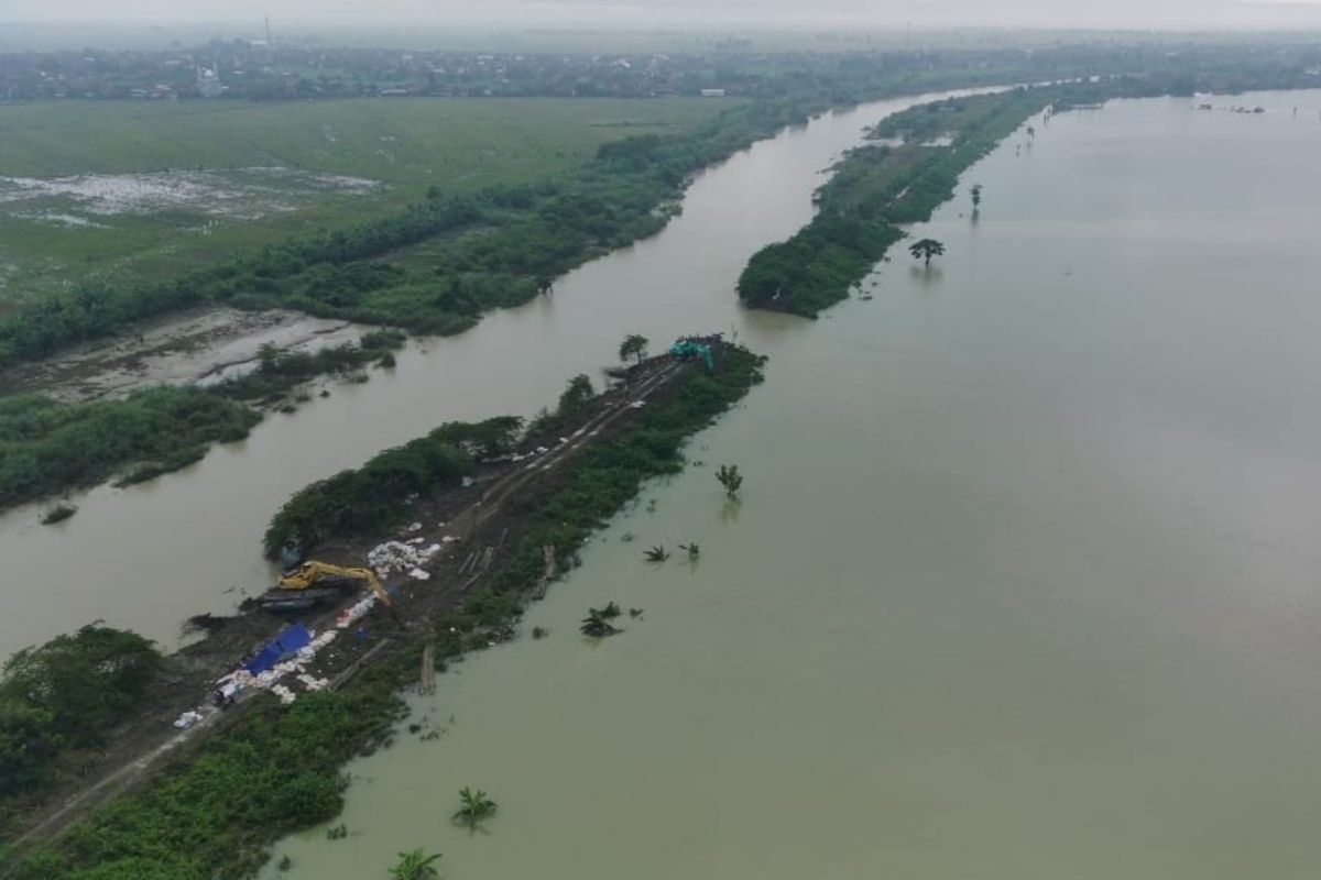 Tanggul Sungai Wulan di Demak yang jebol mulai diperbaiki