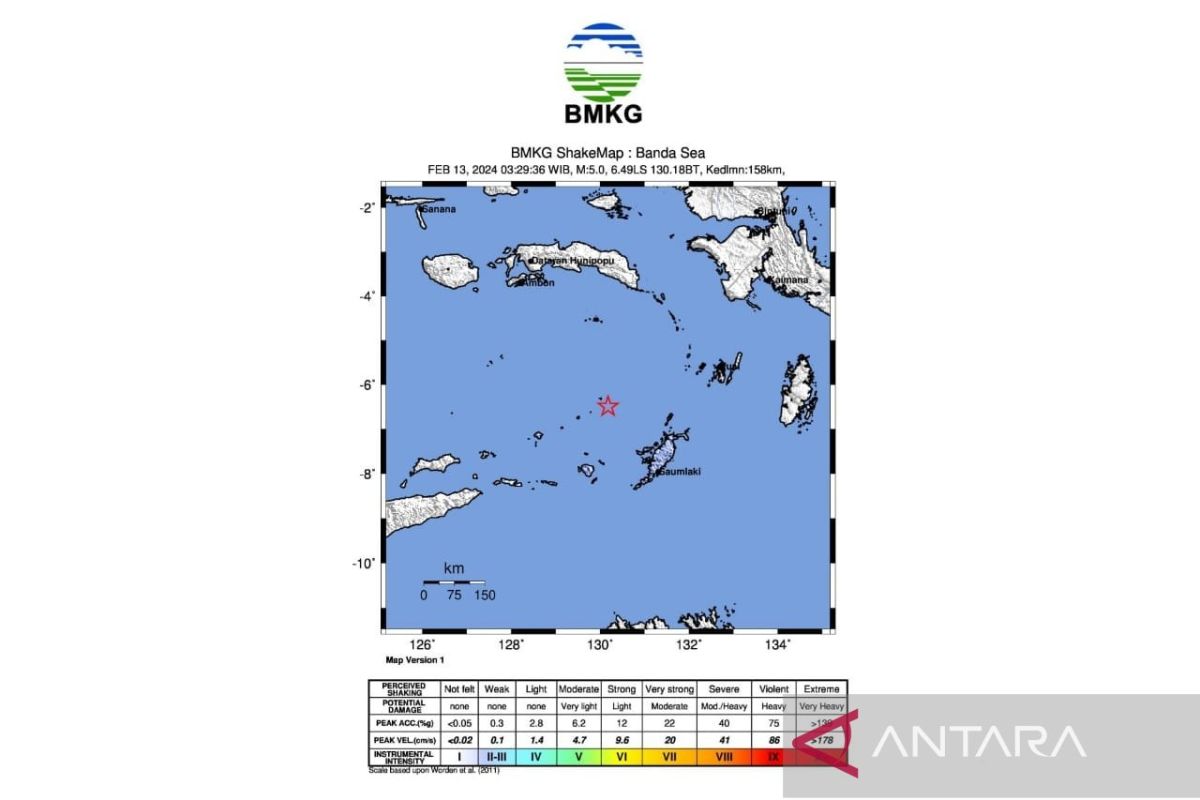 Gempa tektonik dengan magnitudo 5,3 guncang Maluku