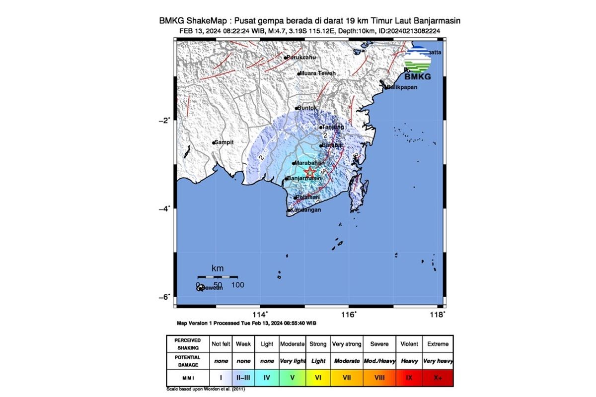 Gempa tektonik dengan magnitudo 4,7 guncang Kalsel dan Kalteng