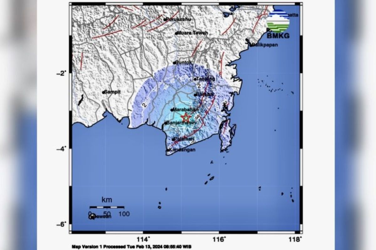 BMKG: Gempa tektonik magnitudo 4,7 guncang Kalimantan Selatan dan Kalimantan Tengah