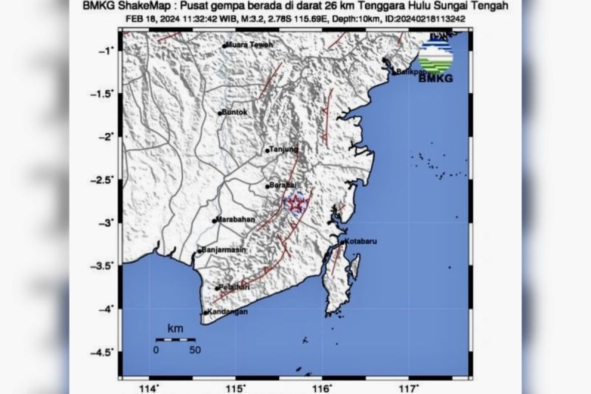 A magnitudo 3.2 quake hits Tapin, South Kalimantan