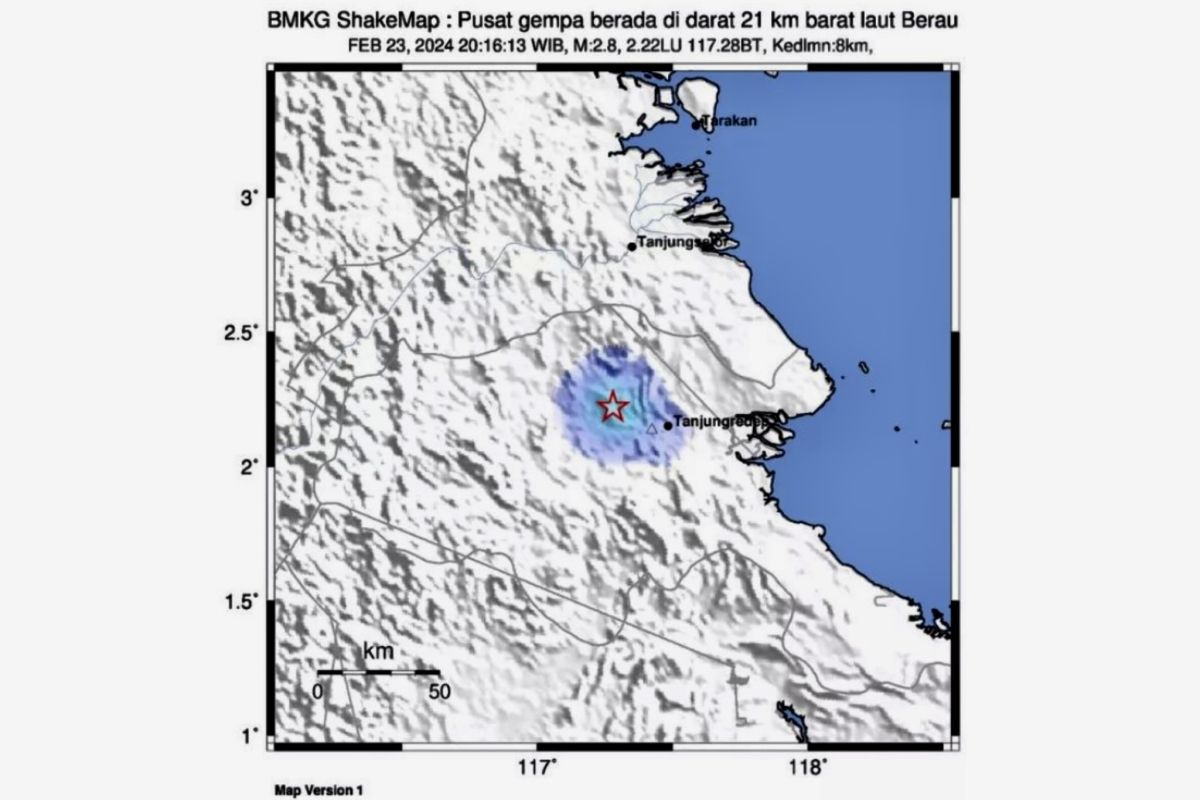 BMKG: Gempa tektonik magnitudo 2,8 guncang Kabupaten Berau
