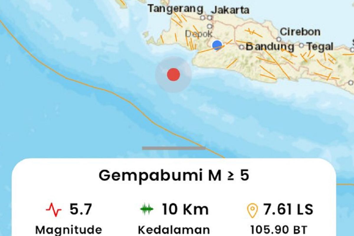 Getaran gempa magnitudo 5,7 di Bayah Banten dirasakan hingga Sukabumi