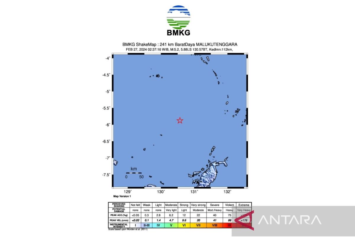 Gempa berkekuatan M5,4 yang guncang Maluku Tengah
