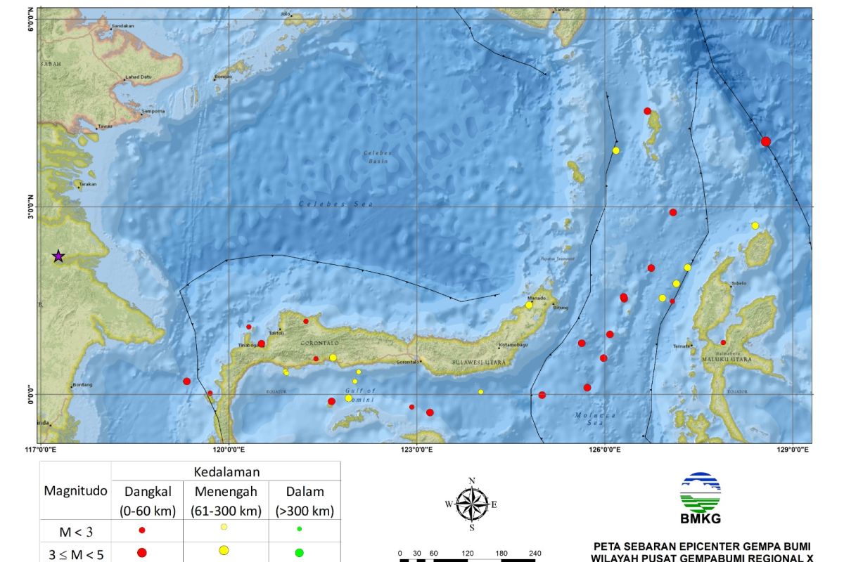 Sulawesi Utara digetarkan 48 kali gempa tektonik dalam satu pekan