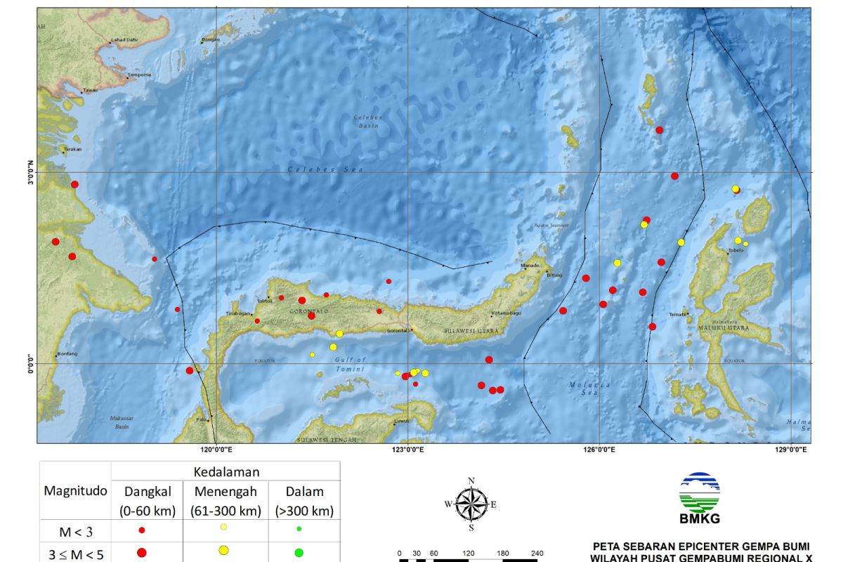 BMKG Manado mencatat 58 gempa tektonik menggetarkan Sulut