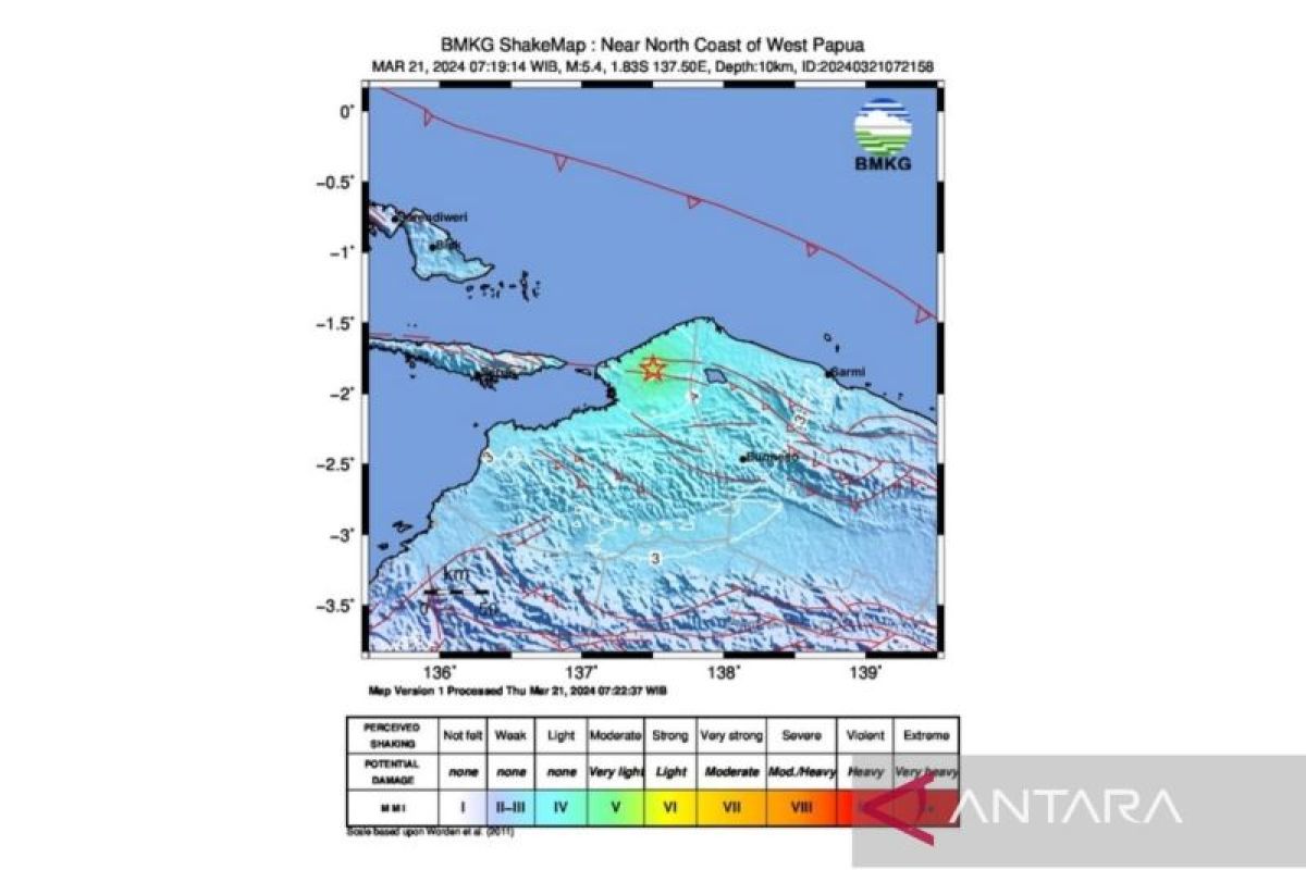 BMKG: Gempa magnitudo 5,4 terjadi di Memberamo Raya Papua