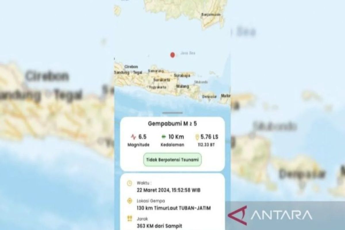 Guncangan gempa Tuban terasa hingga ke Sampit Kalteng