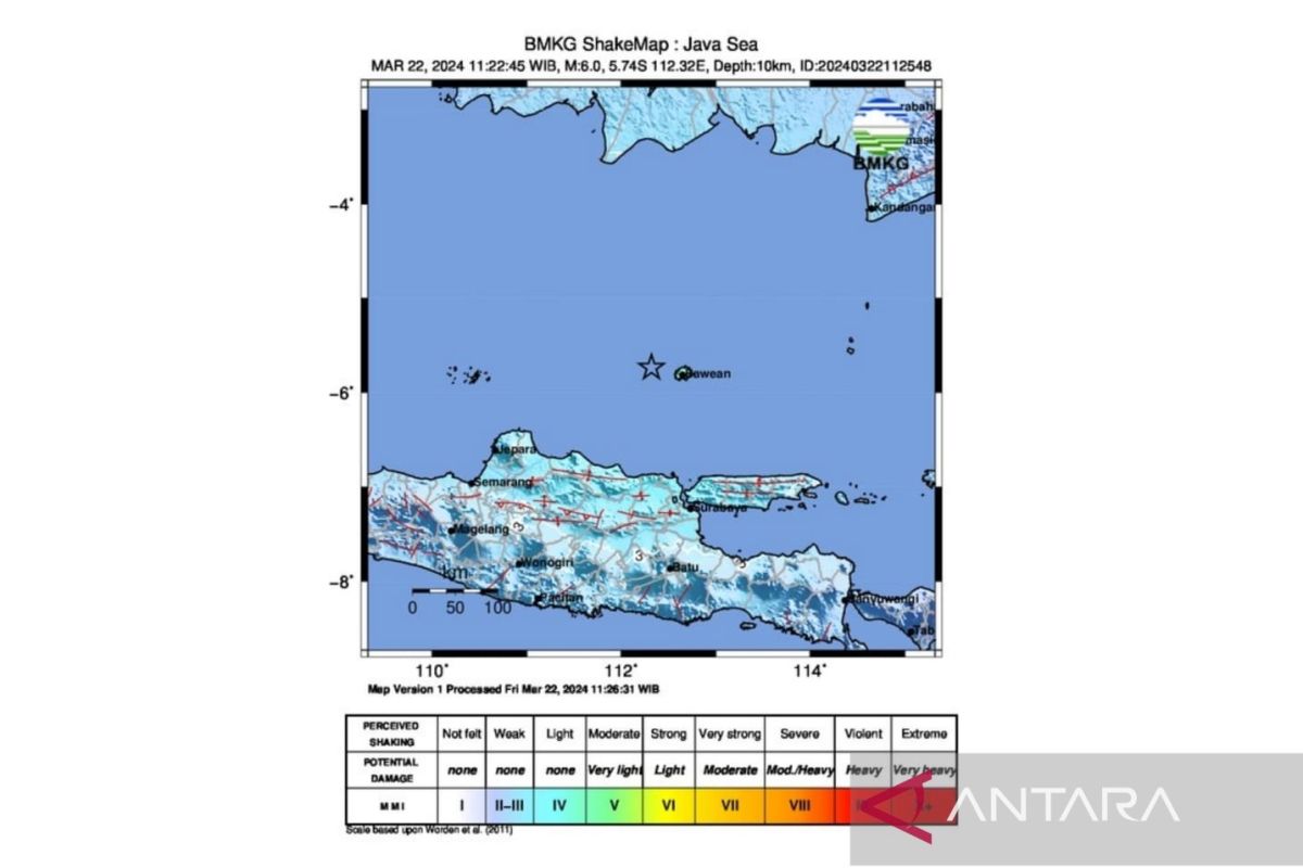 BMKG: Gempa Tuban getarkan sejumlah daerah di Pulau Jawa hingga skala IV