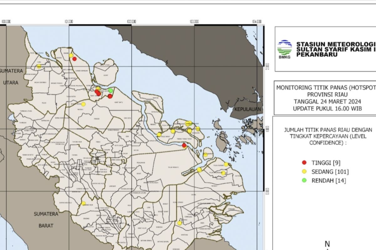 BMKG deteksi 124 titik panas di Riau