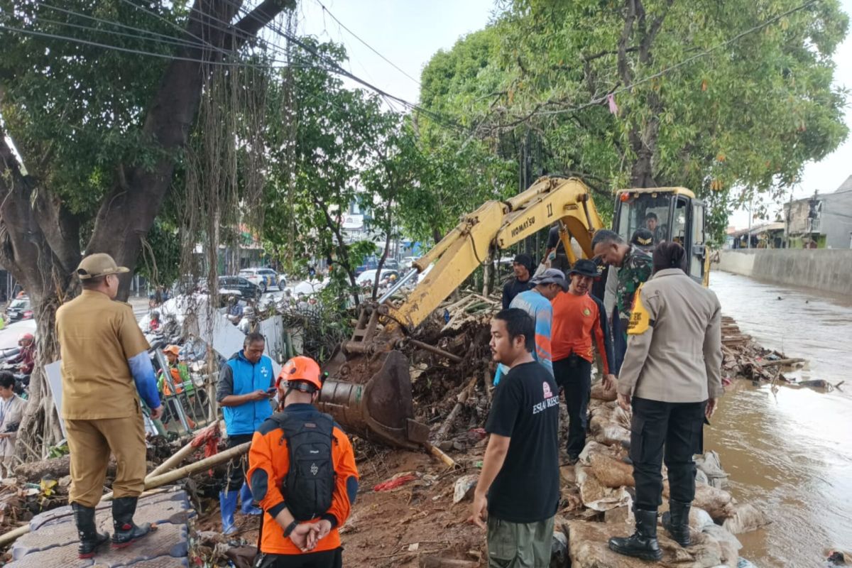 Petugas gabungan pasang bronjong di Hek Jakarta Timur