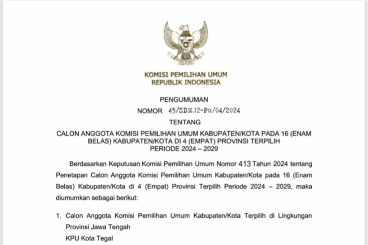 KPU RI  umumkan calon anggota KPU terpilih di 11 kabupaten/kota Maluku