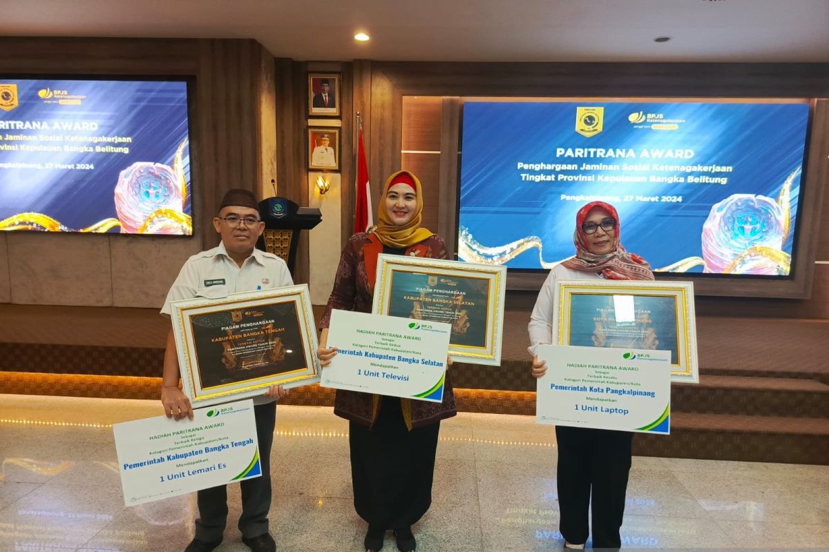 Pemkot Pangkalpinang terima penghargaan terbaik 1 Paritrana Award tingkat provinsi Bangka Belitung