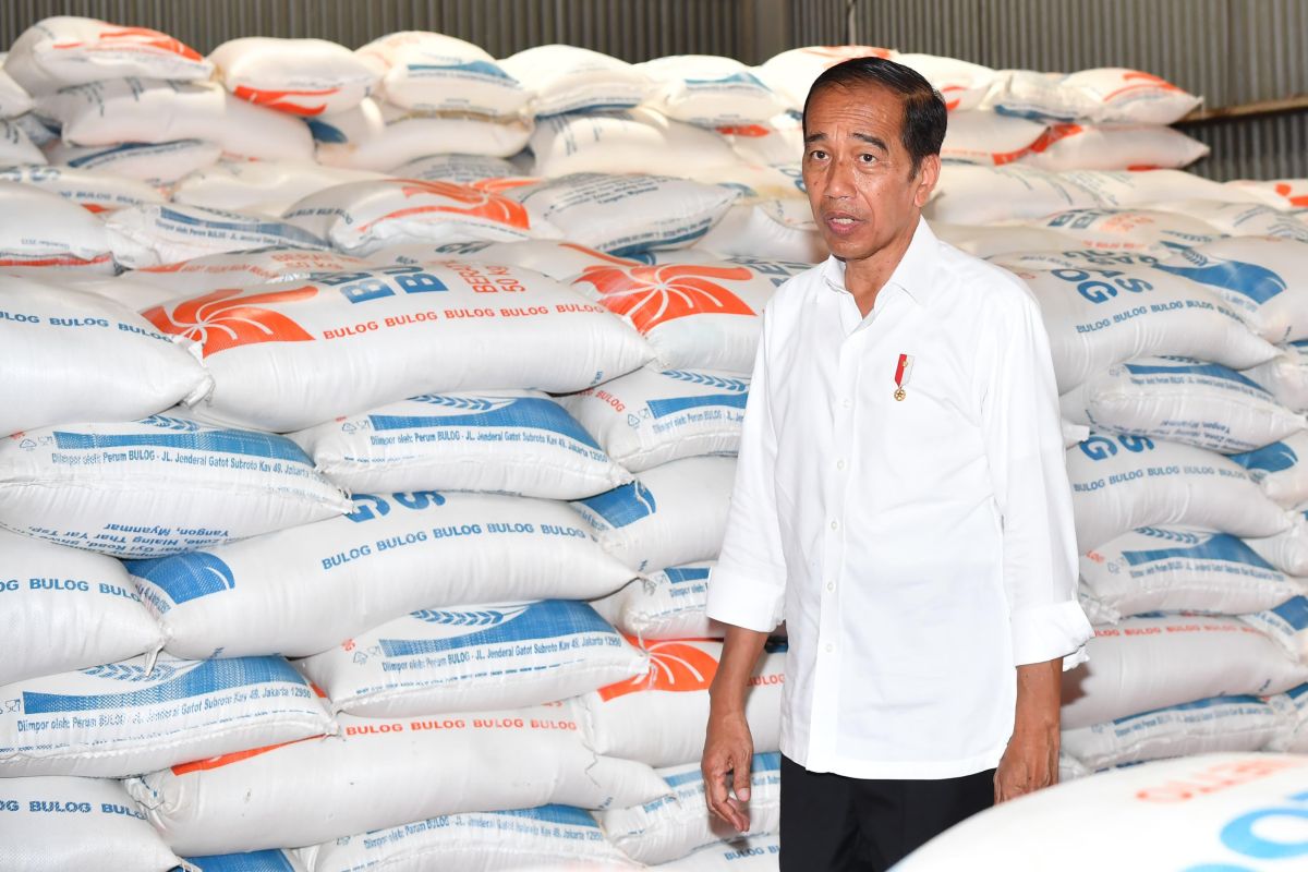 Presiden Jokowi tinjau stok dan serahkan bantuan beras di Merangin, Jambi