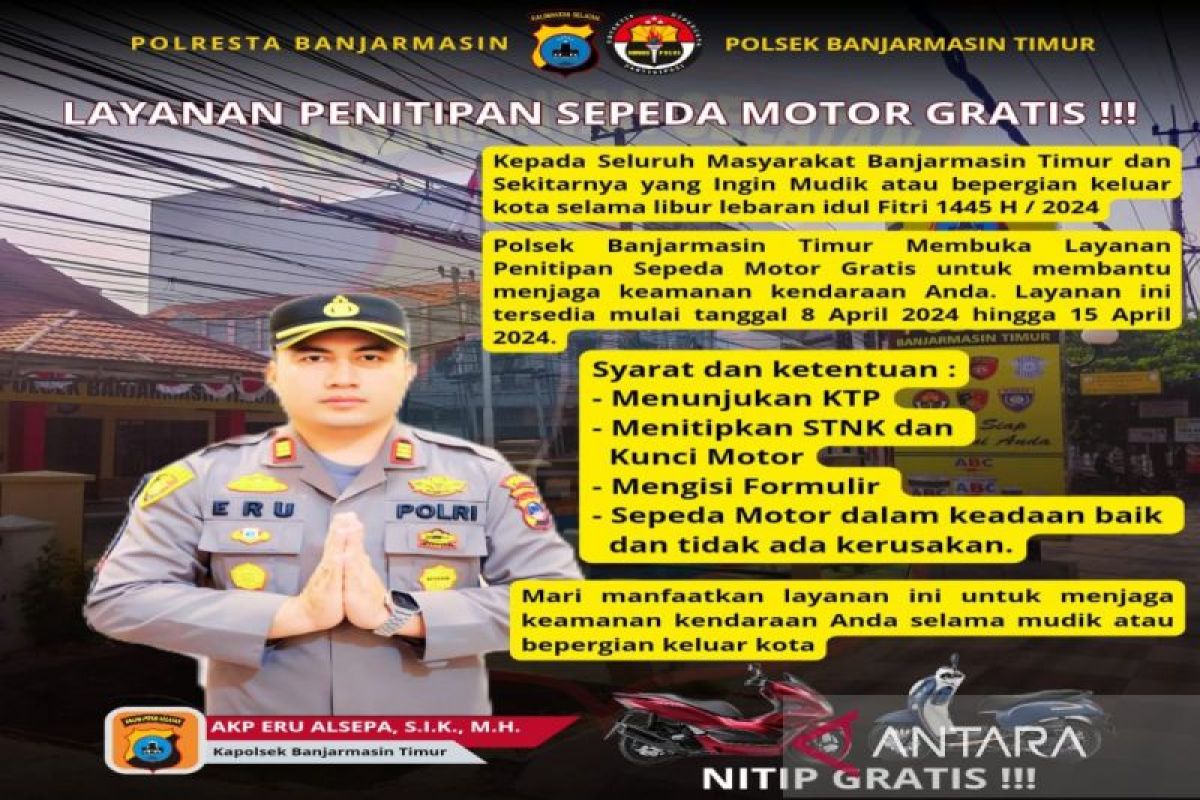 ARUS MUDIK - Polsek Banjarmasin Timur terima penitipan sepeda motor gratis saat mudik