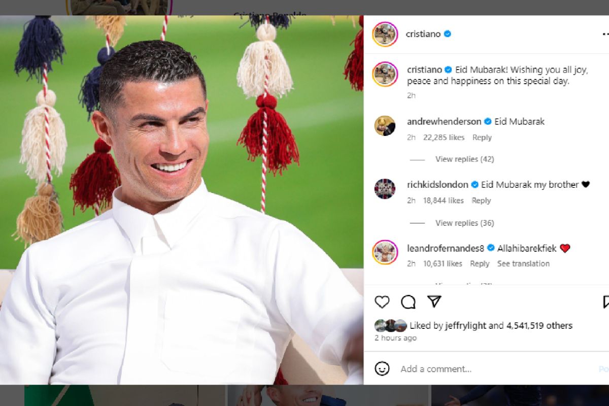 Megabintang Cristiano Ronaldo beri ucapan selamat Idul Fitri untuk umat Islam di dunia