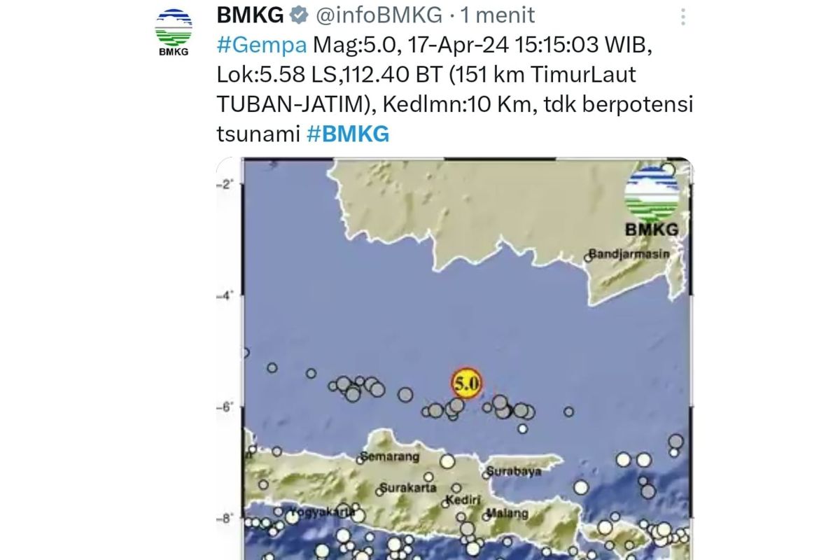 Masyarakat Surabaya rasakan gempa yang terjadi di Timur Laut Tuban