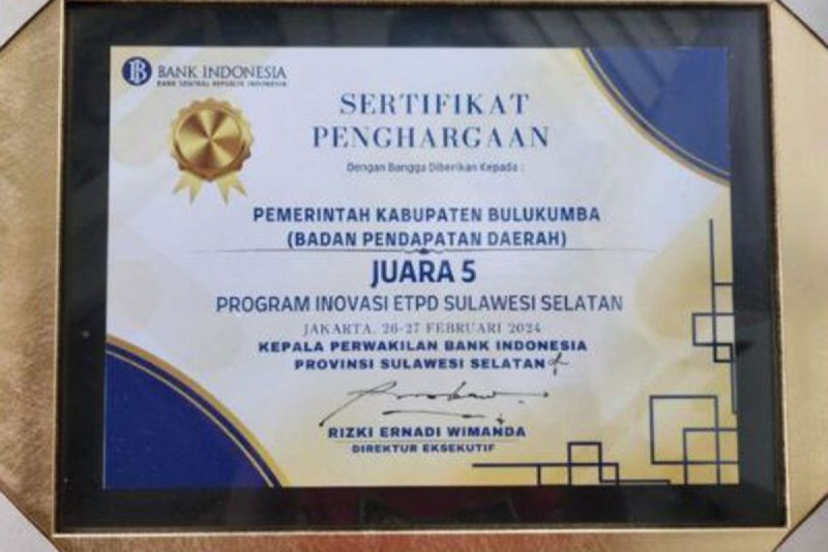 BI beri penghargaan kepada Pemkab Bulukumba atas pengelolaan pajak