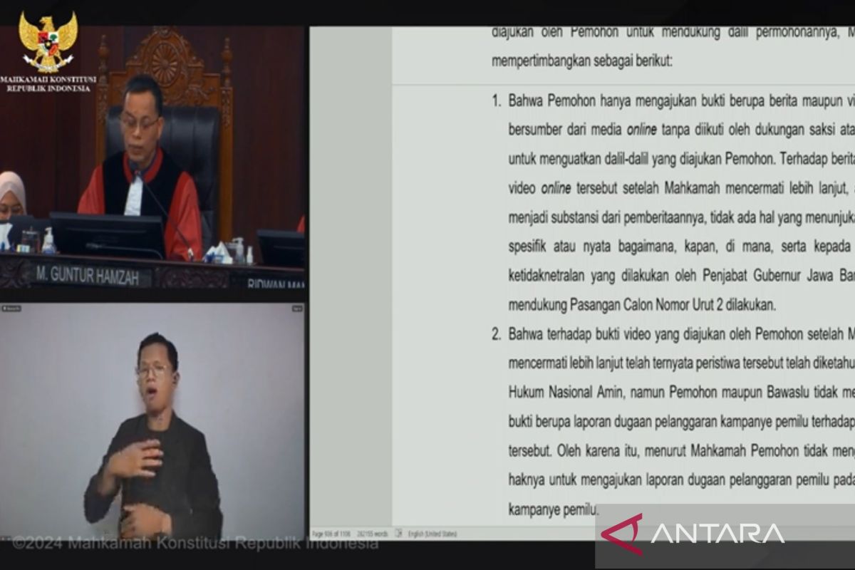 MK menolak dalil Amin soal dugaan pelanggaran kampanye Prabowo Subianto