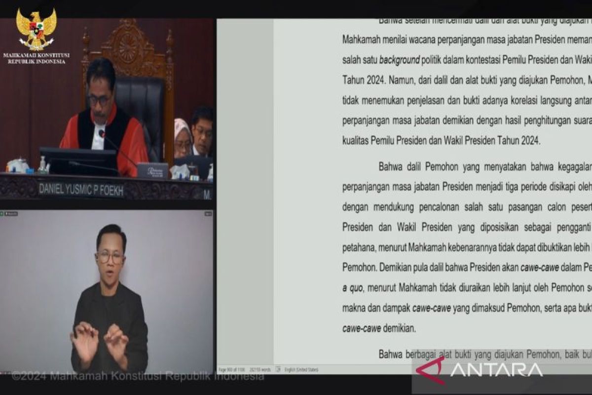 MK tolak dalil kubu Anies Muhaimin soal Presiden Jokowi "cawe-cawe" di Pilpres