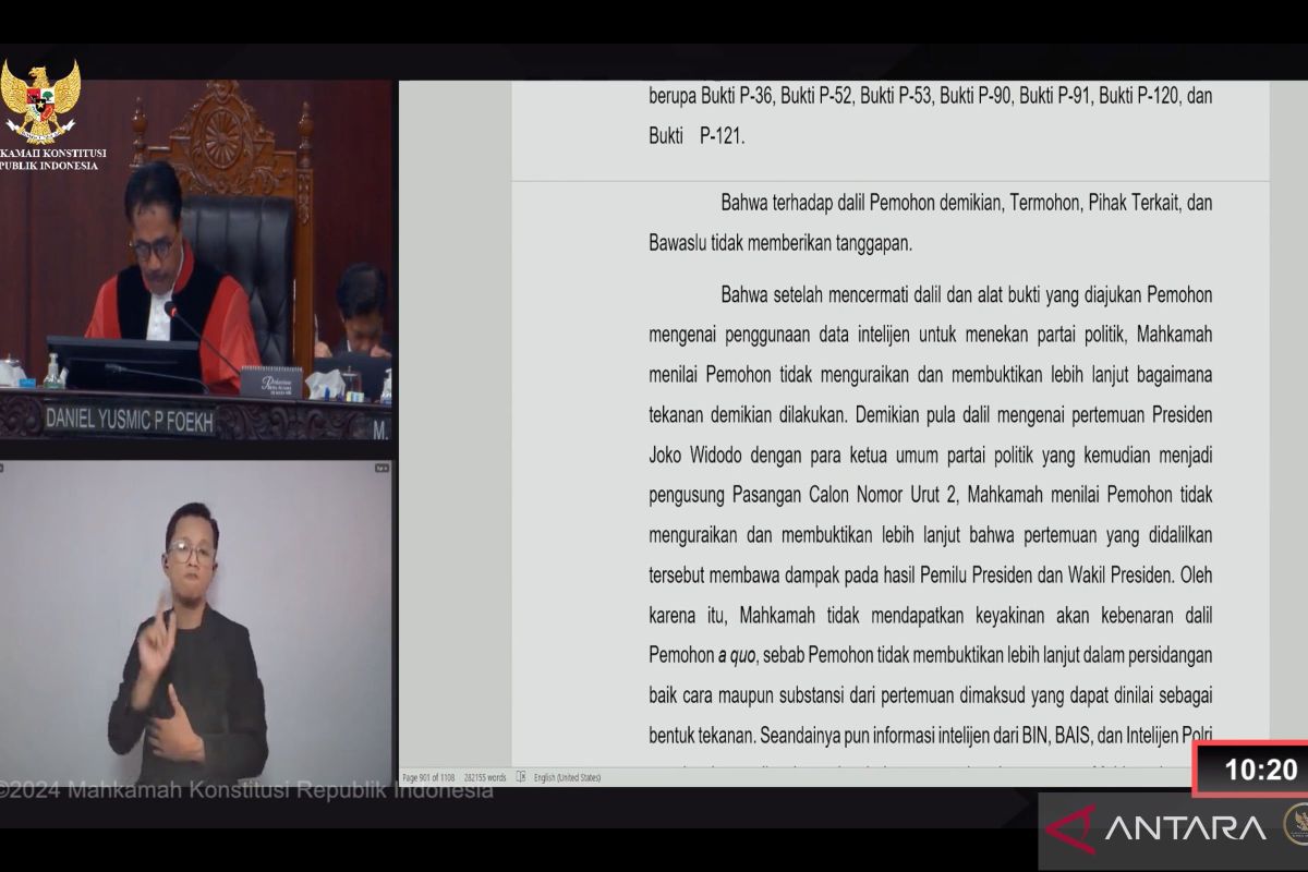 MK tolak dalil AMIN soal Jokowi "cawe-cawe" di Pilpres 2024
