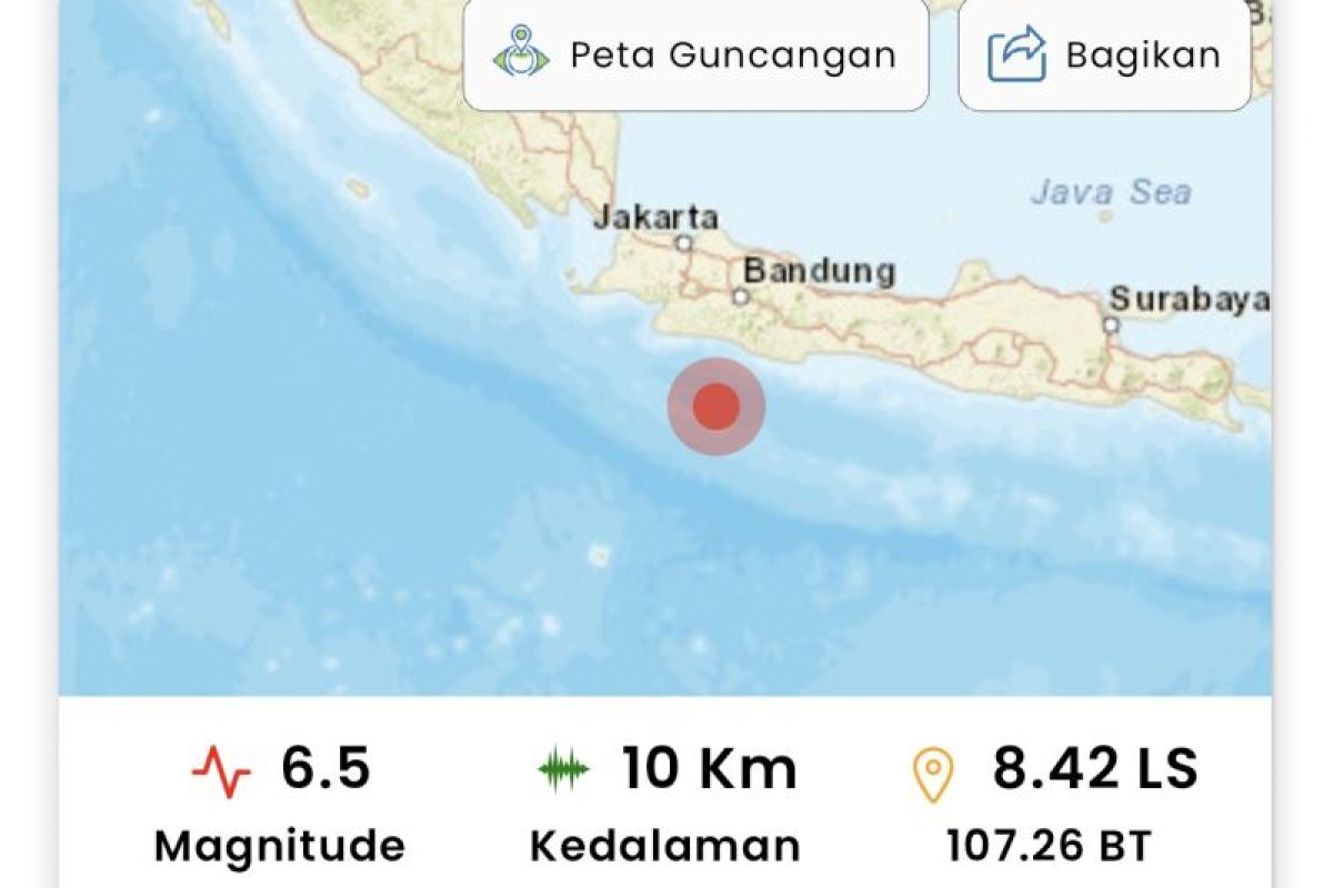 Gempa MAG 6,5 guncang perairan selatan Jabar