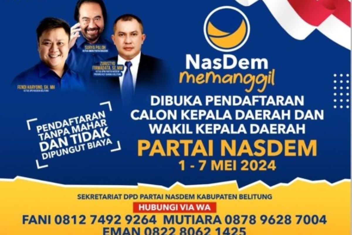 Nasdem Belitung buka penjaringan calon Pilkada 2024
