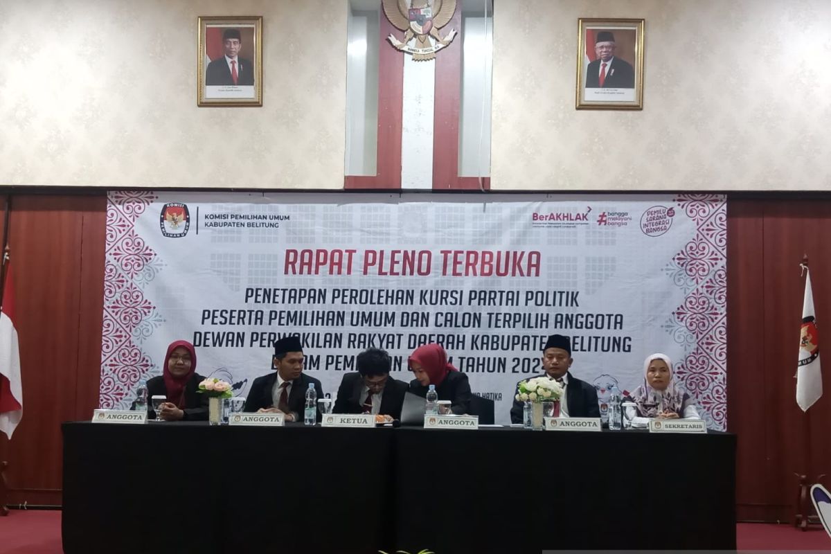 KPU Belitung tetapkan perolehan kursi parpol dan caleg terpilih Pemilu 2024