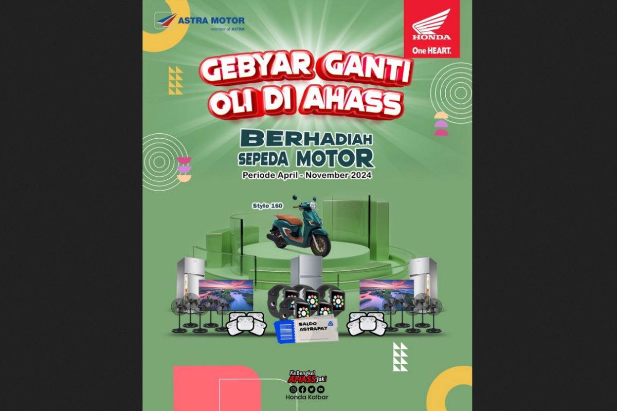 Gebyar ganti oli di AHASS Kalbar berhadiah 1 unit Honda Stylo 160