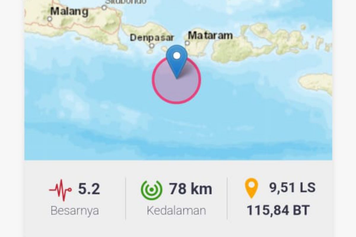 Gempa magnitudo 5.2 mengguncang Lombok NTB