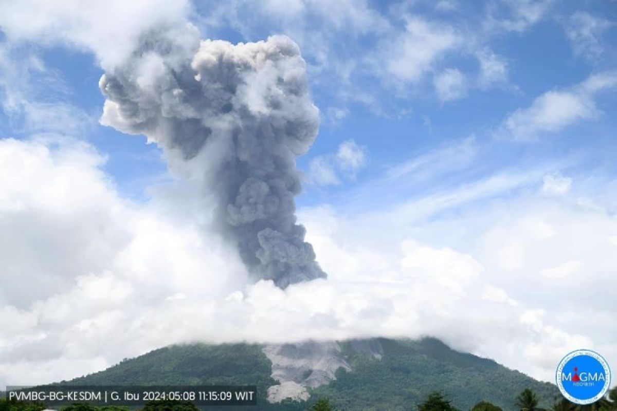 Gunung Ibu semburkan abu vulkanik setinggi 1.500 meter