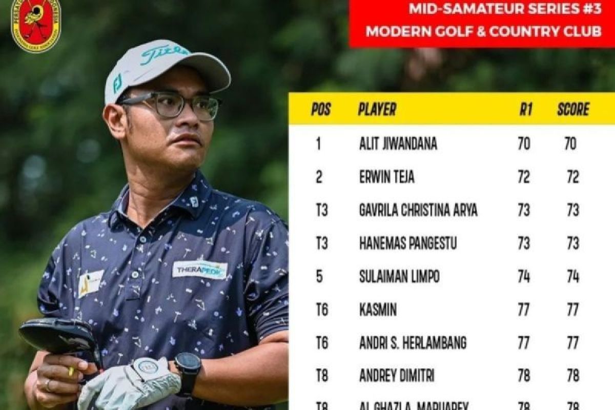 Pegolf putra Indonesia Alit Jiwandana pimpin klasemen kejuaraan Mid Amateurs Series 3