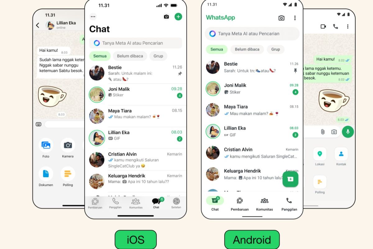 Berikut perubahan pada desain terbaru aplikasi WhatsApp