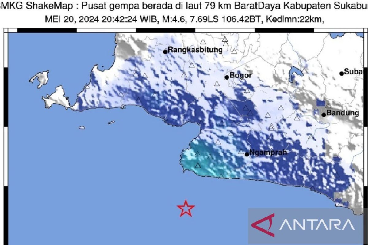 BPBD: Belum ada info dampak  gempa magnitudo 4,6 yang berpusat di Sukabumi