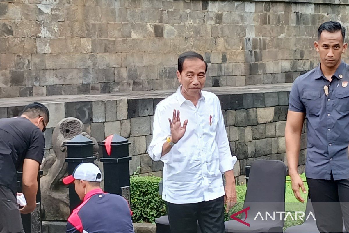 Presiden Jokowi beserta cucu menaiki bangunan Candi Borobudur