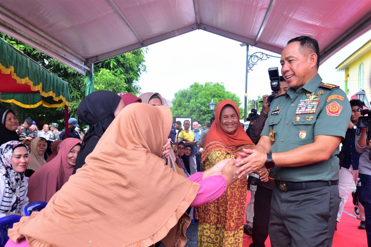 Panglima TNI menyalurkan bantuan sembako kepada warga Pulau Penyengat